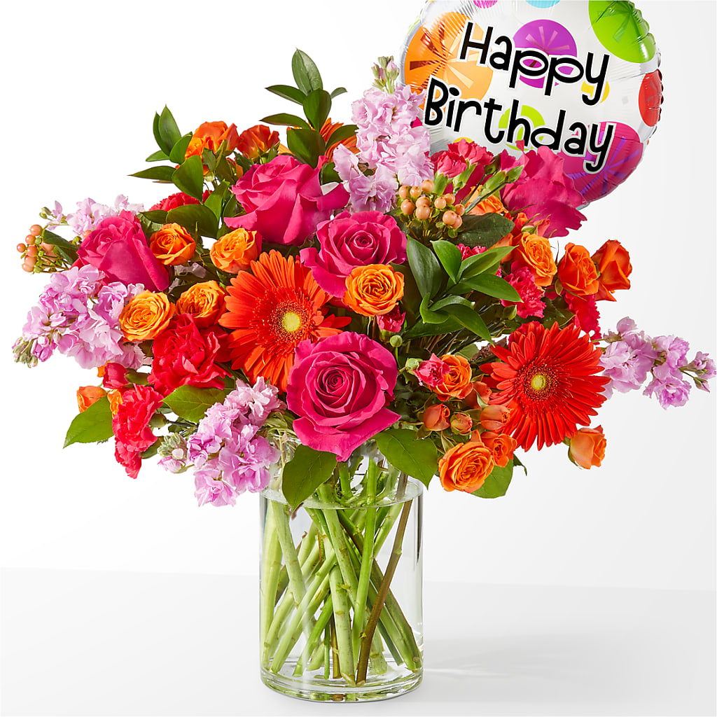Fiesta Bouquet with Birthday Balloon – Rosasxyasmin, Phoenix AZ