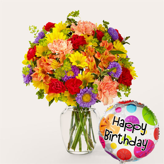 Kaleidoscope Bouquet with Birthday Balloon –  Rosasxyasmin, Phoenix AZ