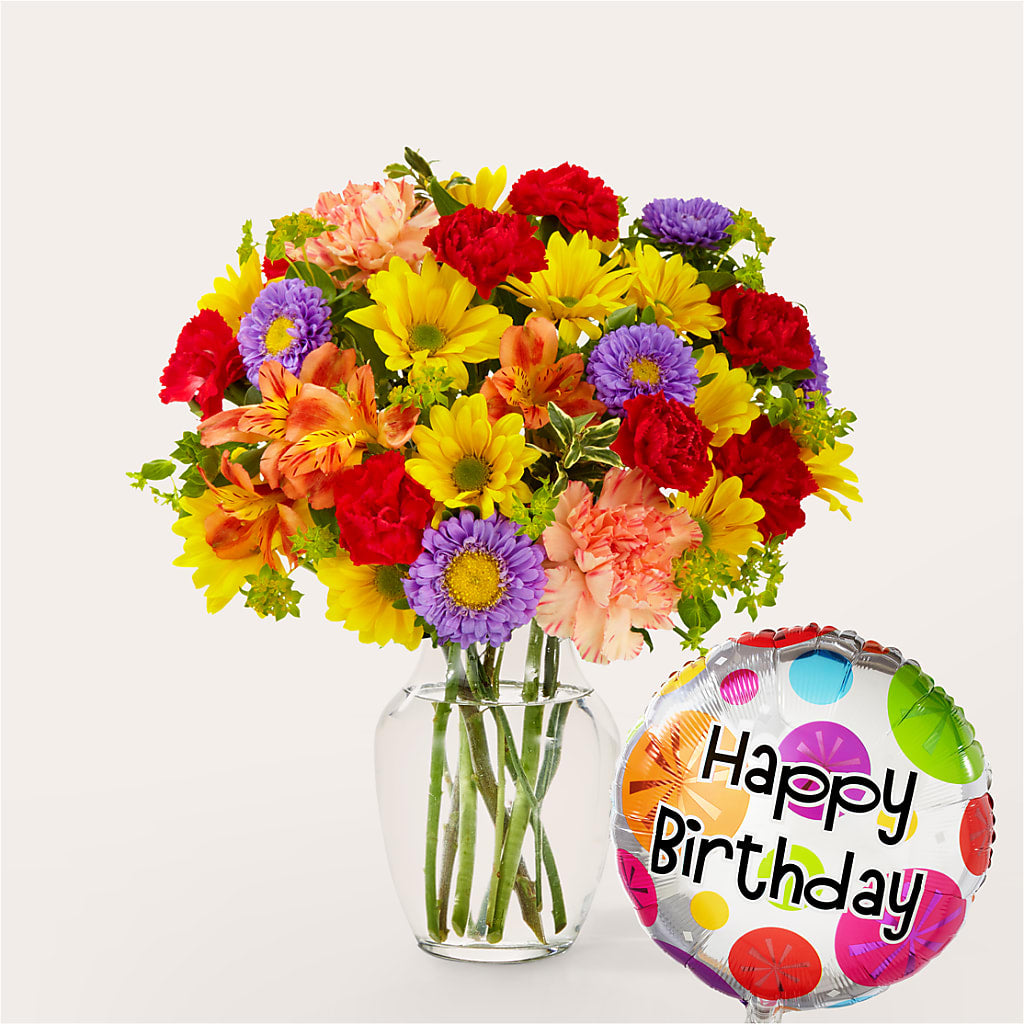 Kaleidoscope Bouquet with Birthday Balloon –  Rosasxyasmin, Phoenix AZ
