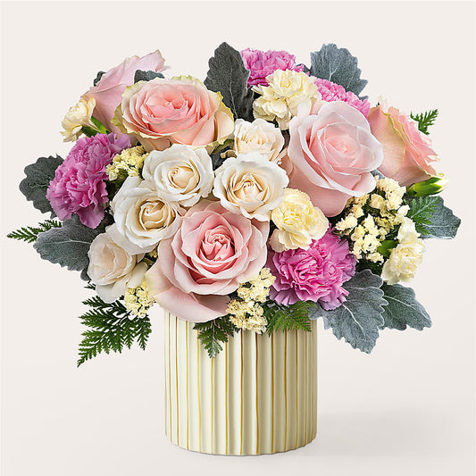 Blissful Moments Bouquet with Ivory Vase –  Rosasxyasmin, Phoenix AZ
