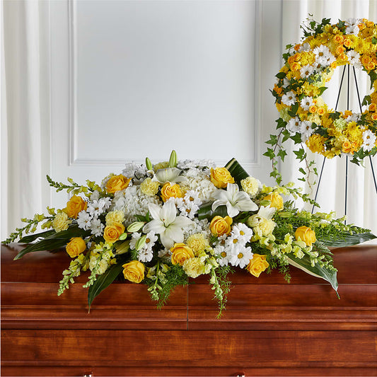 Golden Harmony Casket Spray –  Rosasxyasmin, Phoenix AZ