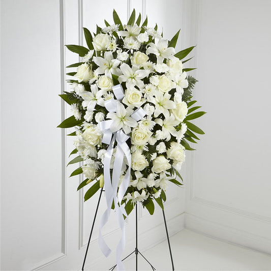 Exquisite Tribute Standing Spray-White Ribbon –  Rosasxyasmin, Phoenix AZ