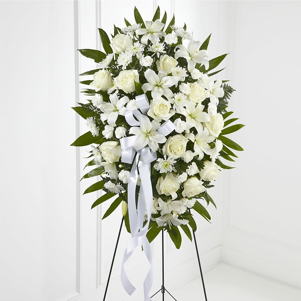 Exquisite Tribute Standing Spray-White Ribbon –  Rosasxyasmin, Phoenix AZ