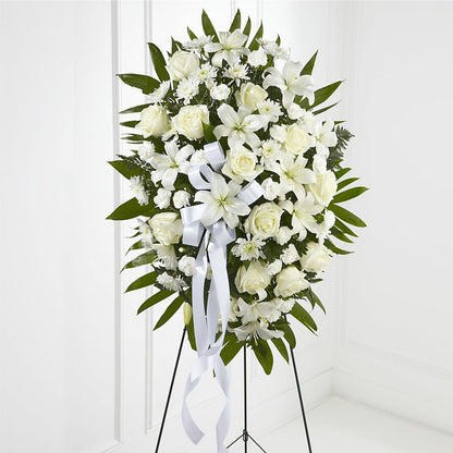 Exquisite Tribute Standing Spray-White Ribbon –  Rosasxyasmin, Phoenix AZ