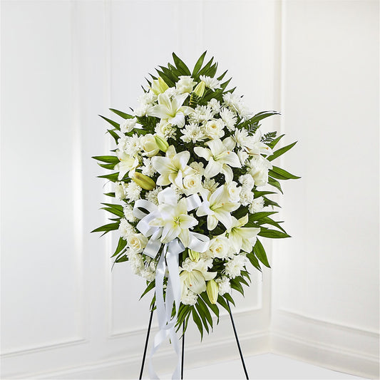 Exquisite Tribute Standing Spray-White Ribbon –  Rosasxyasmin, Phoenix AZ