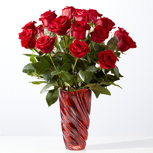 Classic Love Red Rose Bouquet with Luxe Swirl Vase –  Rosasxyasmin, Phoenix AZ