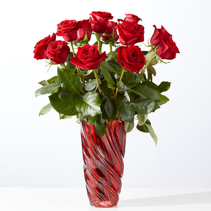 Classic Love Red Rose Bouquet with Luxe Swirl Vase –  Rosasxyasmin, Phoenix AZ